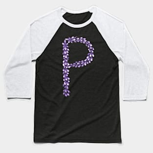 Lavender Letter P Hand Drawn in Watercolor and Ink Baseball T-Shirt